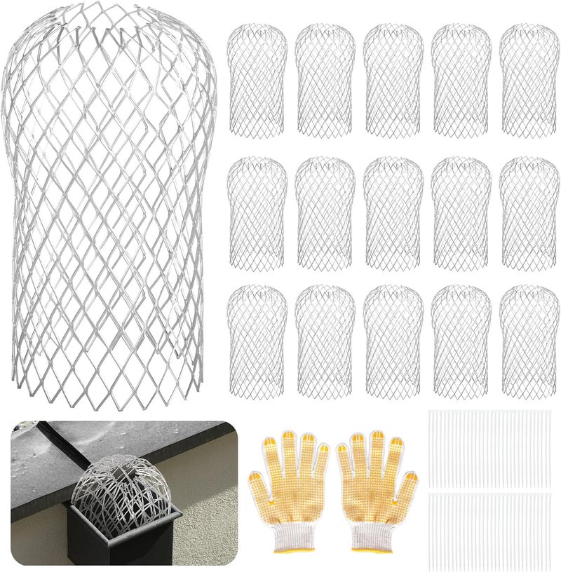 CAPHONT 16 Pack Gutter Downspout Guards, 3.5 Inch Downspouts Gutter Guard Aluminum Expandable Gutter Screen, Gutter Protector from Leaves Debris Clogging - Image 1